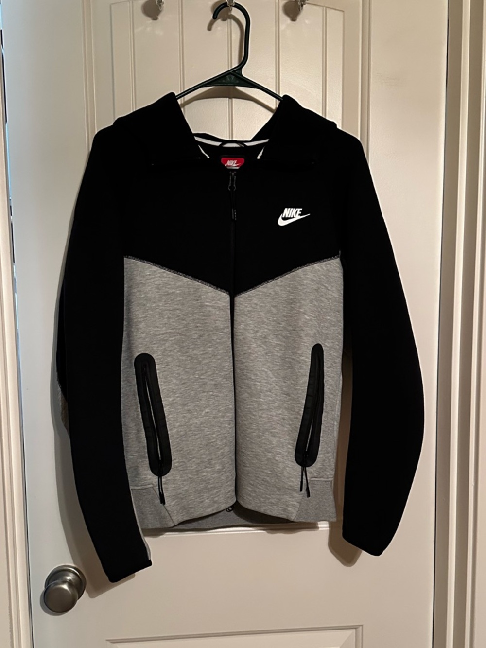Nike Black and Gray V-Paneled Zip Hoodie